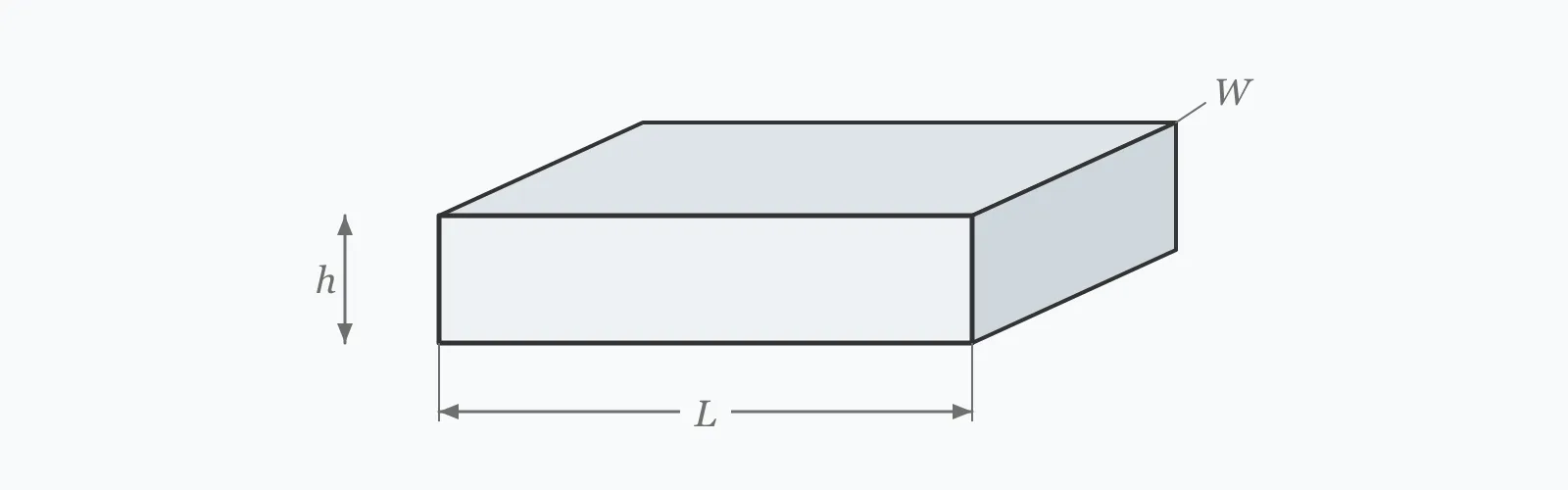 Concrete slab panel drawn in isometric projection with its clear span, width and overall thickness dimensioned